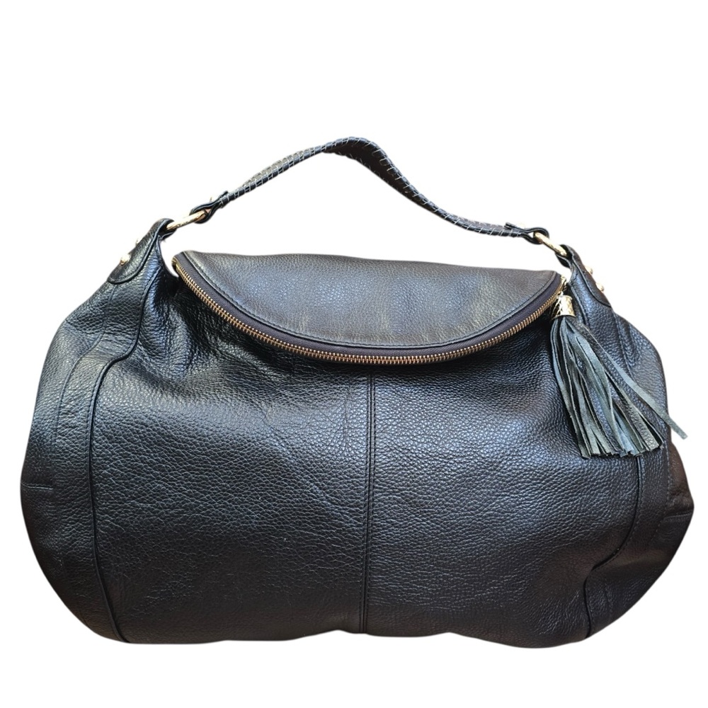 XL Onna Erlich Rachel Pebbled Leather Hobo Slouch Bag w/ Tassel
